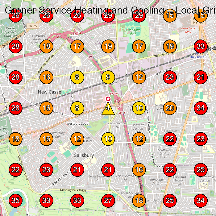 Groner Service Heating and Cooling GeoGrid visibility map for Hvac Contractor in Westbury